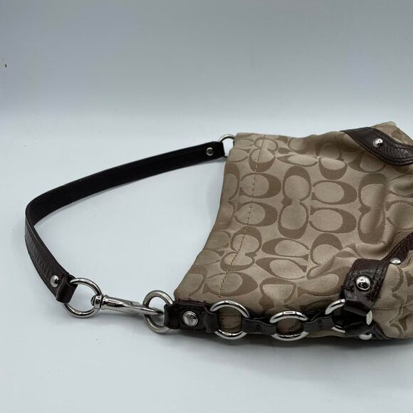 Coach Brown & Tan Upholstered Logo Mini Bag Baguette Purse Y2K Vintage Shoulder - Picture 5 of 8